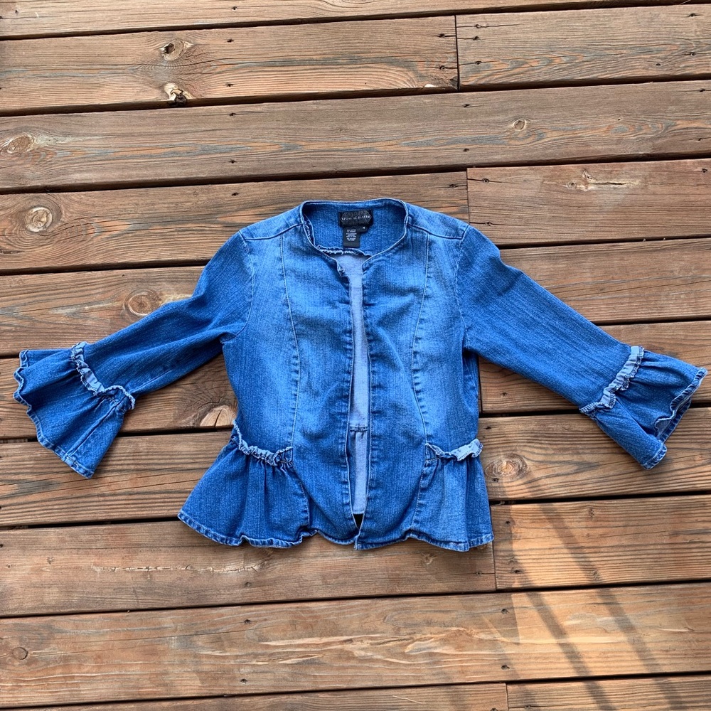 “live a little” ruffle sleeve jean jacket